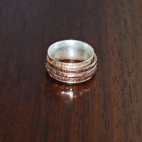 Silver Copper Spinner Ring, Triple Spinner Ring, Kinetic Ring