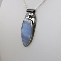 Blue Lace Agate with Druzy, Silver and Iolite  Pendant