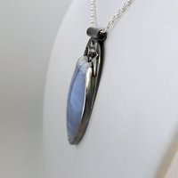 Blue Lace Agate with Druzy, Silver and Iolite  Pendant
