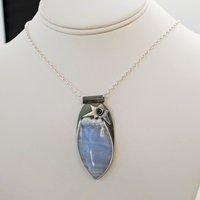 Blue Lace Agate with Druzy, Silver and Iolite  Pendant