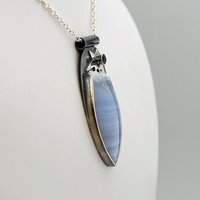 Blue Lace Agate with Druzy, Silver and Iolite  Pendant