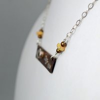 Hammered Bronze Bar Necklace with Citrine and Silver Clouds