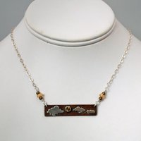 Hammered Bronze Bar Necklace with Citrine and Silver Clouds