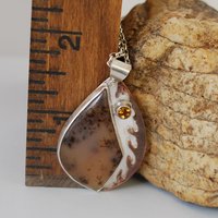 Montana Agate Silver Pendant with Citrine and Hammered Copper