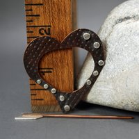 Copper and Silver Heart Shawl Pin, Scarf Pin, Fibula