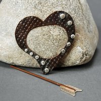 Copper and Silver Heart Shawl Pin, Scarf Pin, Fibula
