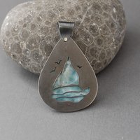 Larimar Silver Pendant with Sailboat Cut Out