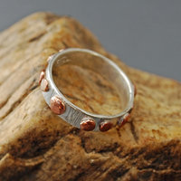 Hammered Silver Ring Band with Copper Dots
