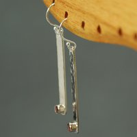 Hammered Silver Stick Earrings with Garnet, January Birthstone Earrings
