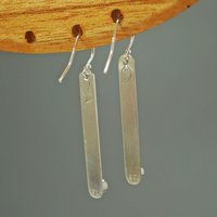 Hammered Silver Stick Earrings with Garnet, January Birthstone Earrings