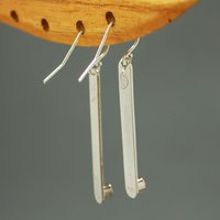Hammered Silver Stick Earrings with Garnet, January Birthstone Earrings