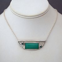 Chrysoprase and Green Topaz Pendant, Art Deco Style
