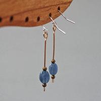 Long Kyanite Bronze Drop Earrings  J-2370
