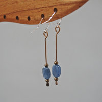Long Kyanite Bronze Drop Earrings  J-2370