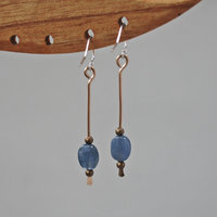 Long Kyanite Bronze Drop Earrings  J-2370