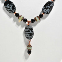 Snowflake Obsidian and Czech Glass Necklace