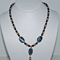 Snowflake Obsidian and Czech Glass Necklace