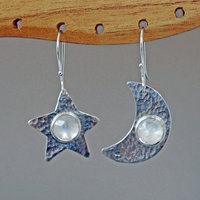Sterling Silver Moon and Star Earrings with Moonstones