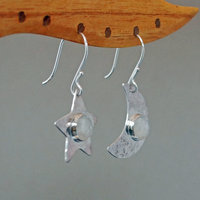 Sterling Silver Moon and Star Earrings with Moonstones