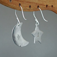 Sterling Silver Moon and Star Earrings with Moonstones