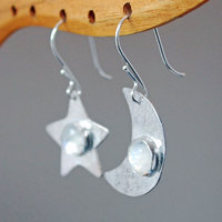 Sterling Silver Moon and Star Earrings with Moonstones