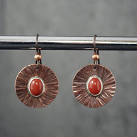 Hammered Copper Earrings with Red Jasper