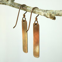 Copper Dangle Earrings, Leaf Impressed Texture