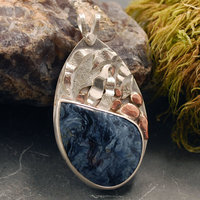 Blue Pietersite Silver Pendant with Waterfall, Copper Rocks
