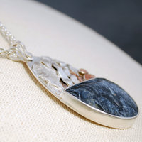 Blue Pietersite Silver Pendant with Waterfall, Copper Rocks close-up angle
