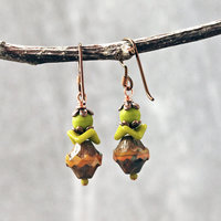 Czech Glass Earrings, Green and Orange