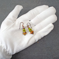 Czech Glass Earrings, Green and Orange