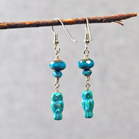 Czech Glass, Silver Owl Earrings