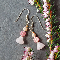 Pink Czech Glass Flower Earrings with Pink Opals