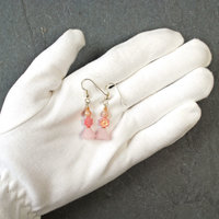 Pink Czech Glass Flower Earrings with Pink Opals
