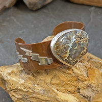 Copper Cuff with Plume Agate and Silver Lightning