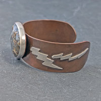 Copper Cuff with Plume Agate and Silver Lightning