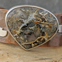 Copper Cuff with Plume Agate and Silver Lightning