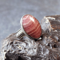 Rhodochrosite Silver Ring, Size 6.75