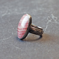 Rhodochrosite Silver Ring, Size 6.75
