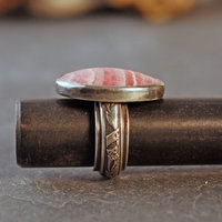 Rhodochrosite Silver Ring, Size 6.75