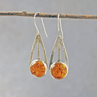 Baltic Amber Silver Drop Earrings hanging