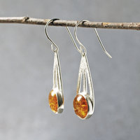 Baltic Amber Silver Drop Earrings hanging angle