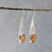 Baltic Amber Silver Drop Earrings hanging angle