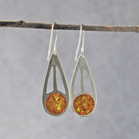 Baltic Amber Silver Drop Earrings hanging back