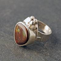 Fire Agate, Silver Ring, Size 8.5