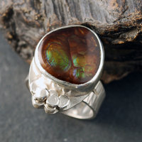 Fire Agate, Silver Ring, Size 8.5