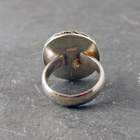 Golden labradorite sterling silver ring, back and inside view