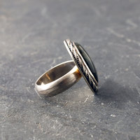 Golden labradorite sterling silver ring, side view