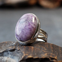 Charoite Silver Ring, Size 6.25