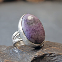Charoite Silver Ring, Size 6.25